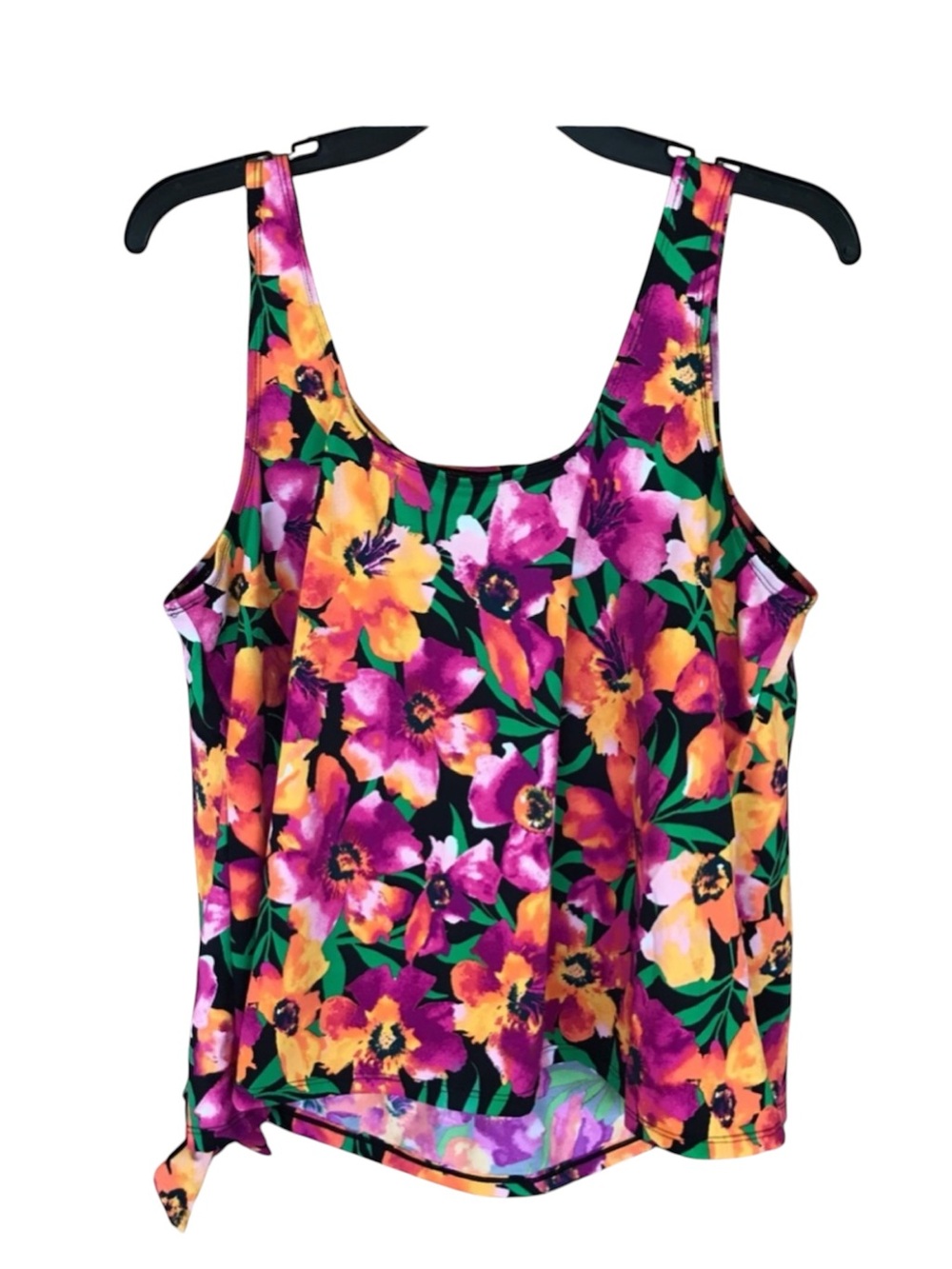 Swim 365 Tankini Top Size 20W Tropical Floral Adjustable Side Tie Plus Swimwear